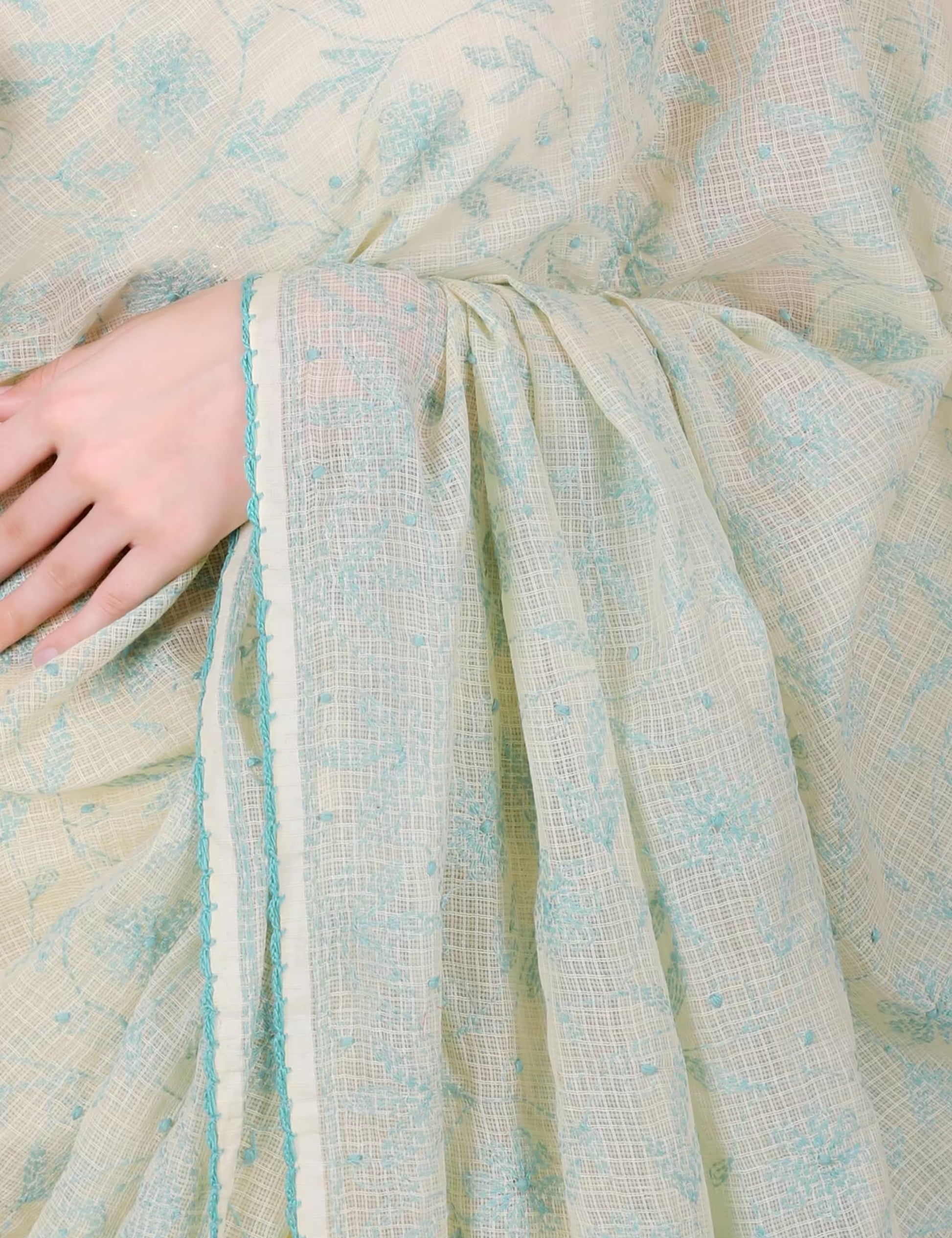 Shwet Yellow Women Hand Embroidered Chikankari Saree - Shwet Artistry