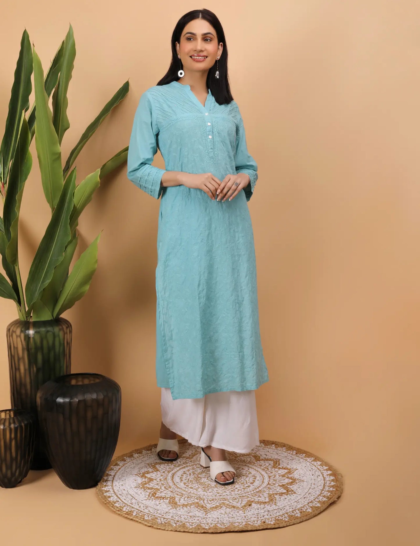 Shwet Artistry Shwet Women Cyan Blue Chikankari Kurta - Premium Chikankari Collection