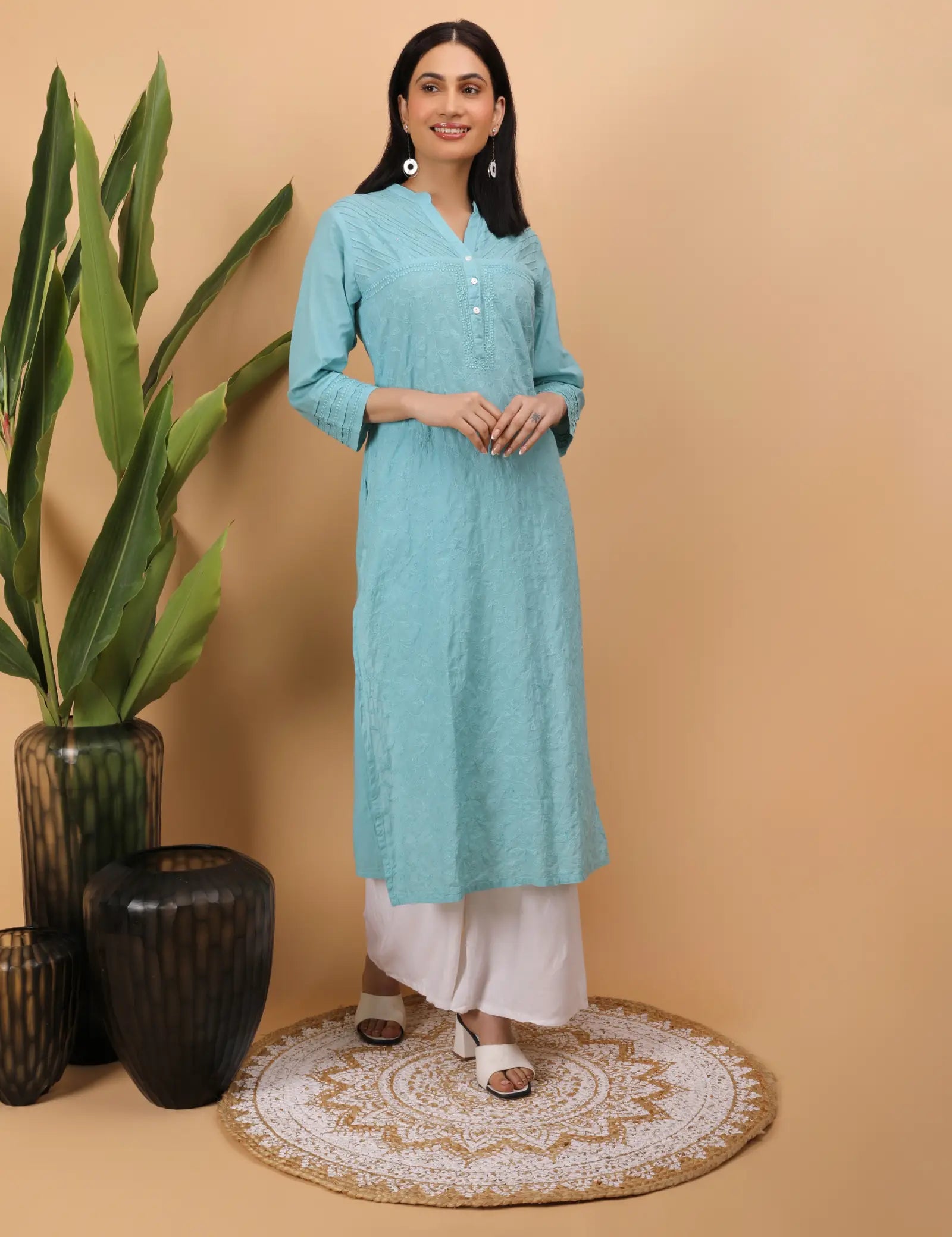 Shwet Artistry Shwet Women Cyan Blue Chikankari Kurta - Premium Chikankari Collection