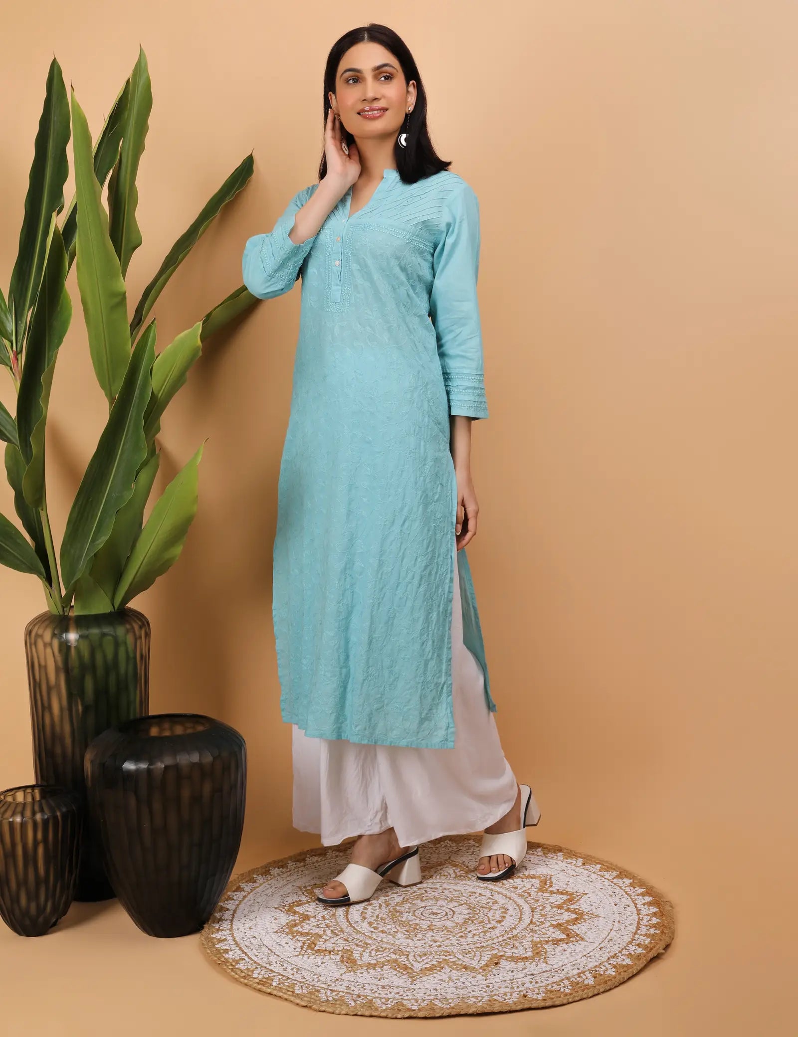 Shwet Artistry Shwet Women Cyan Blue Chikankari Kurta - Premium Chikankari Collection