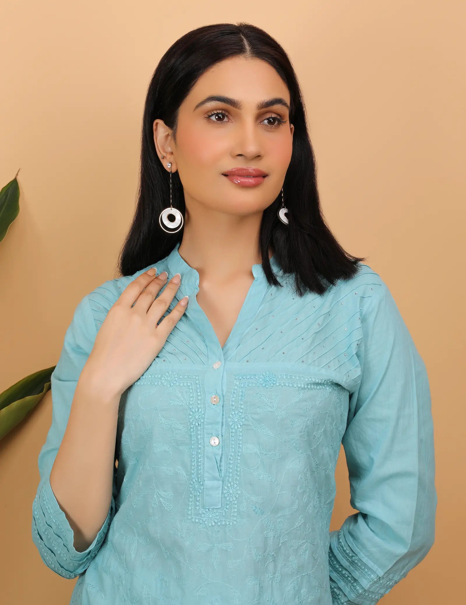 Shwet Artistry Shwet Women Cyan Blue Chikankari Kurta - Premium Chikankari Collection