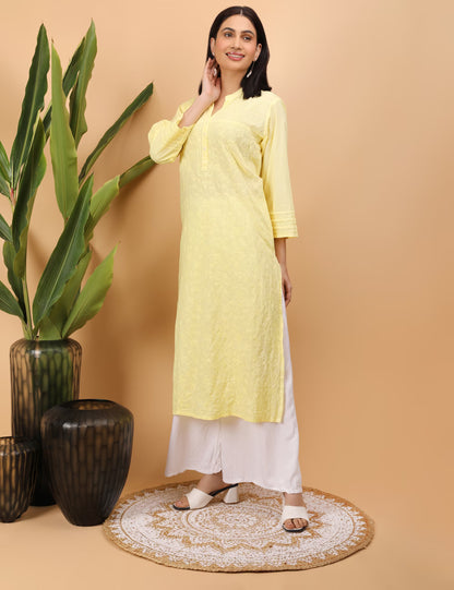 Shwet Women Yellow Chikankari Pintex Kurta