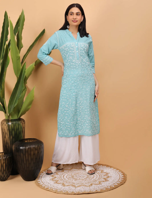 Shwet Artistry Shwet Women Blue Chikankari Kurta - Premium Chikankari Collection