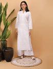 Shwet Women White Hand Embroidered Chikankari Pintex Kurta