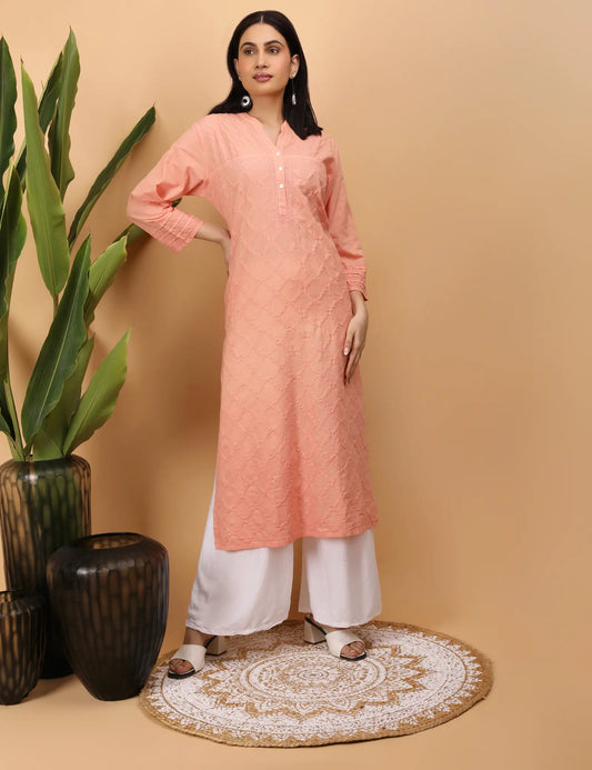 Shwet Artistry Shwet Women Peach Chikankari Kurta - Premium Chikankari Collection