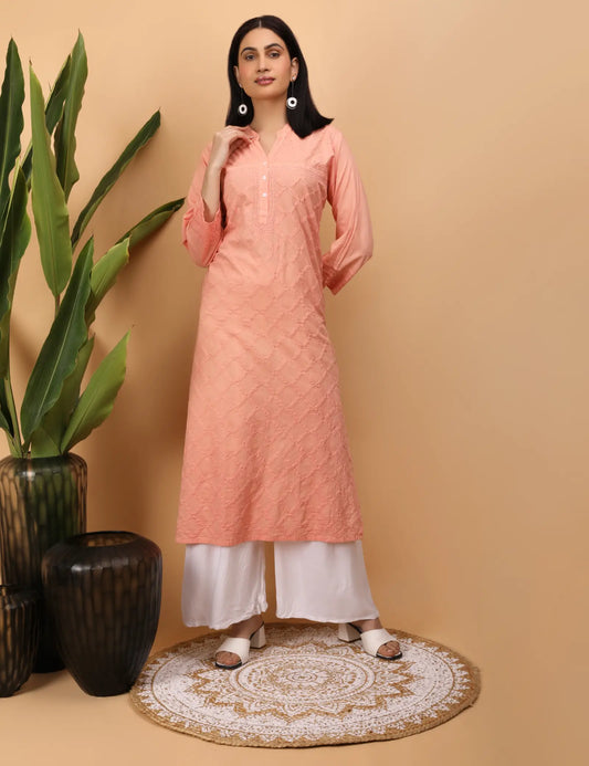Shwet Artistry Shwet Women Peach Chikankari Kurta - Premium Chikankari Collection