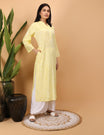 Shwet Women Yellow & White Hand Embroidered Chikankari Pintex Kurta