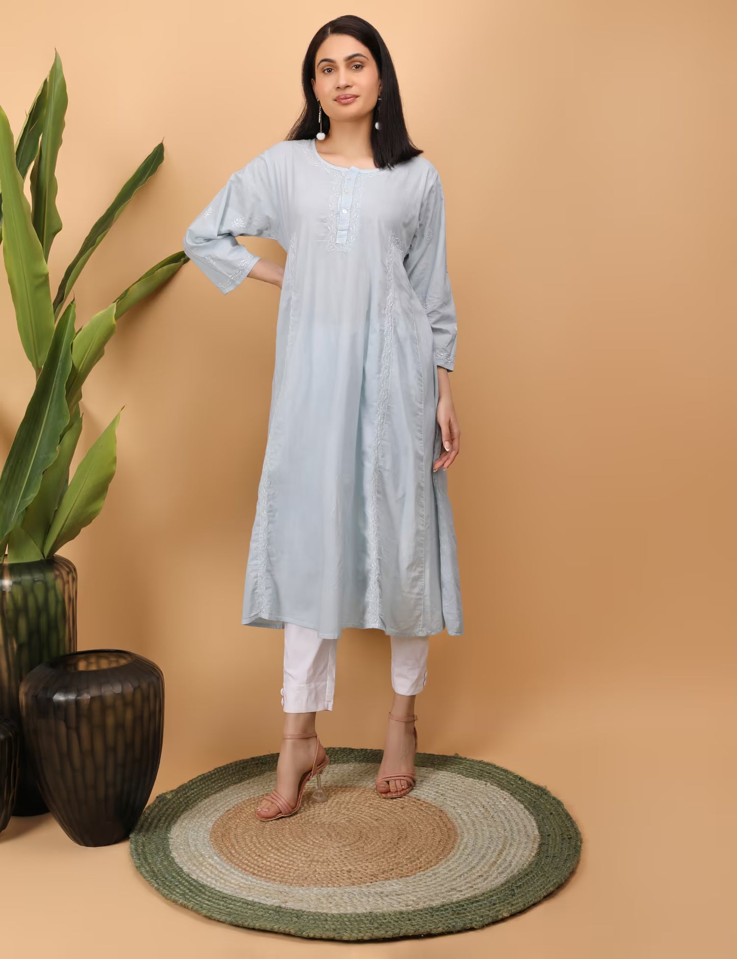 Shwet Women Grey Chikankari kali Kurti - Shwet Artistry