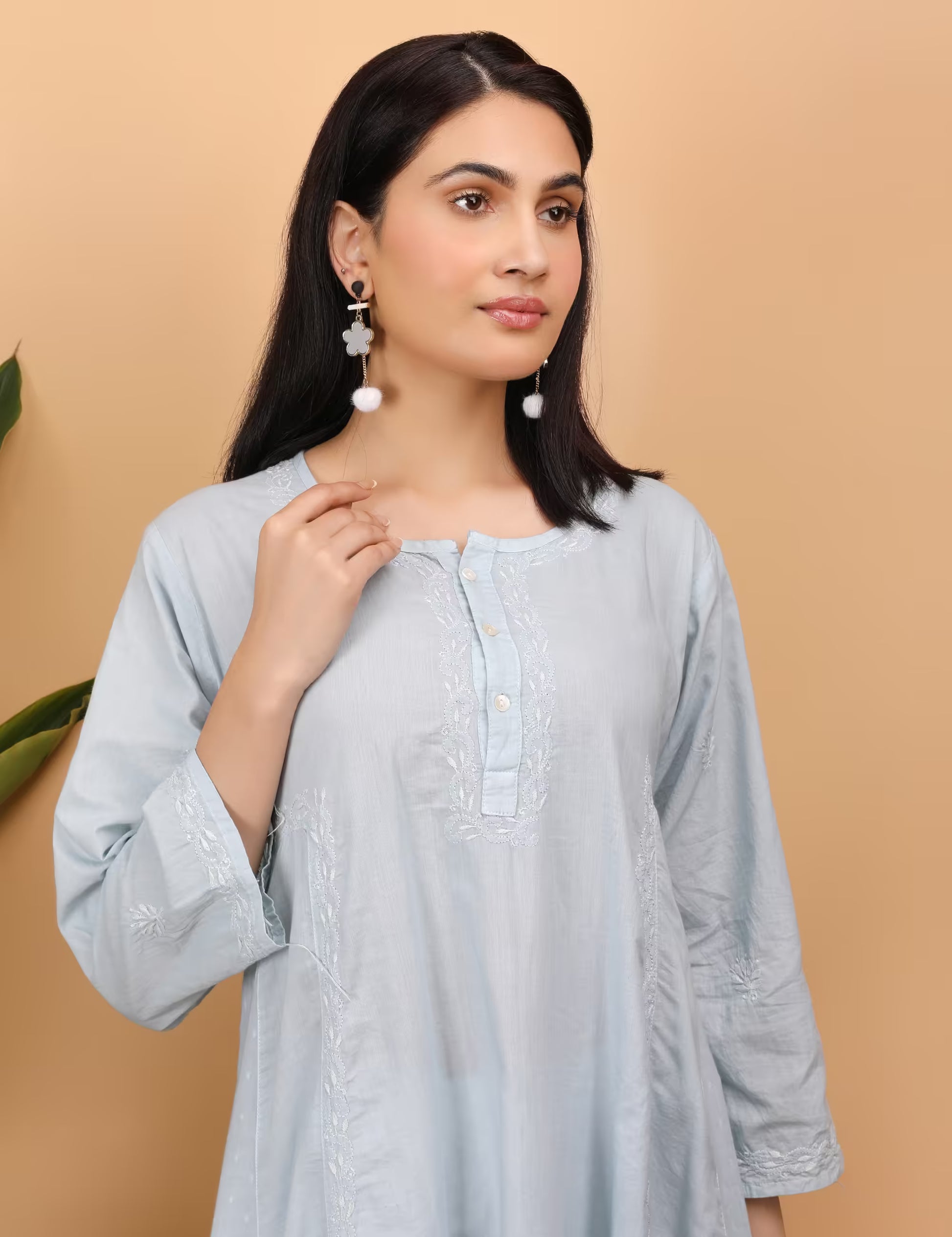 Shwet Women Grey Chikankari kali Kurti - Shwet Artistry