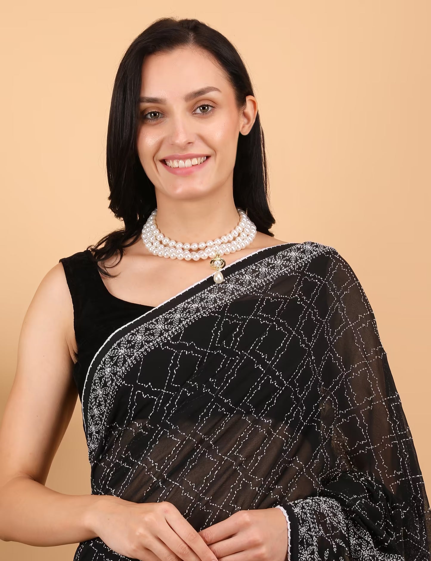 Shwet Women Hand Embroidered Black Georgette Chikankari Saree - Shwet Artistry