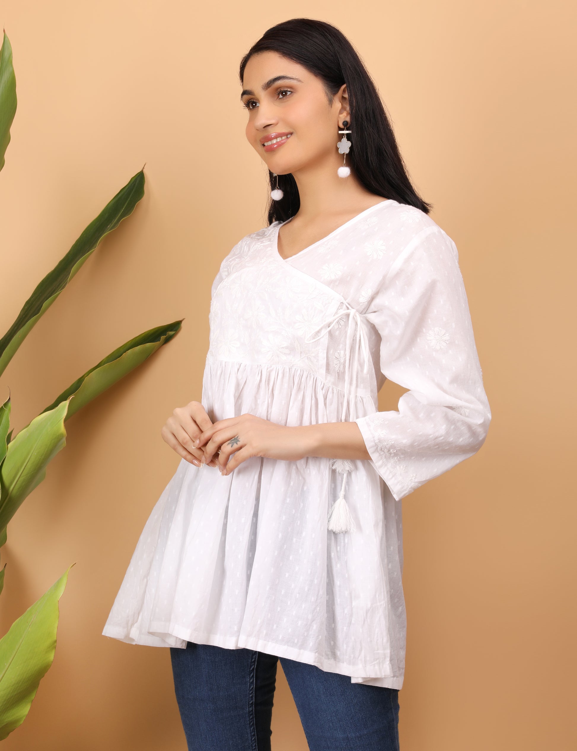 Shwet Artistry Shwet Women white Chikankari Angarkha Top - Premium Chikankari Collection