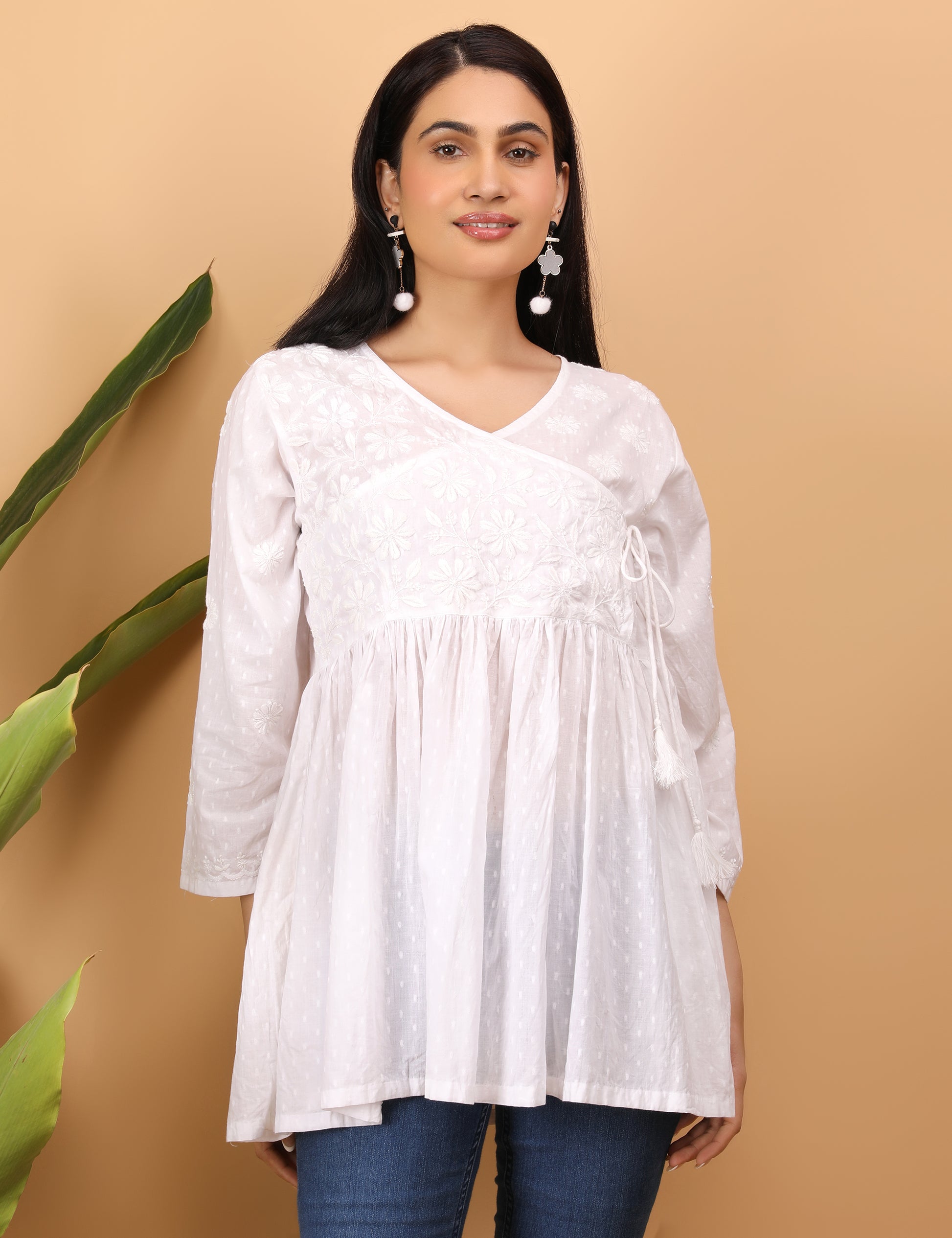 Shwet Artistry Shwet Women white Chikankari Angarkha Top - Premium Chikankari Collection