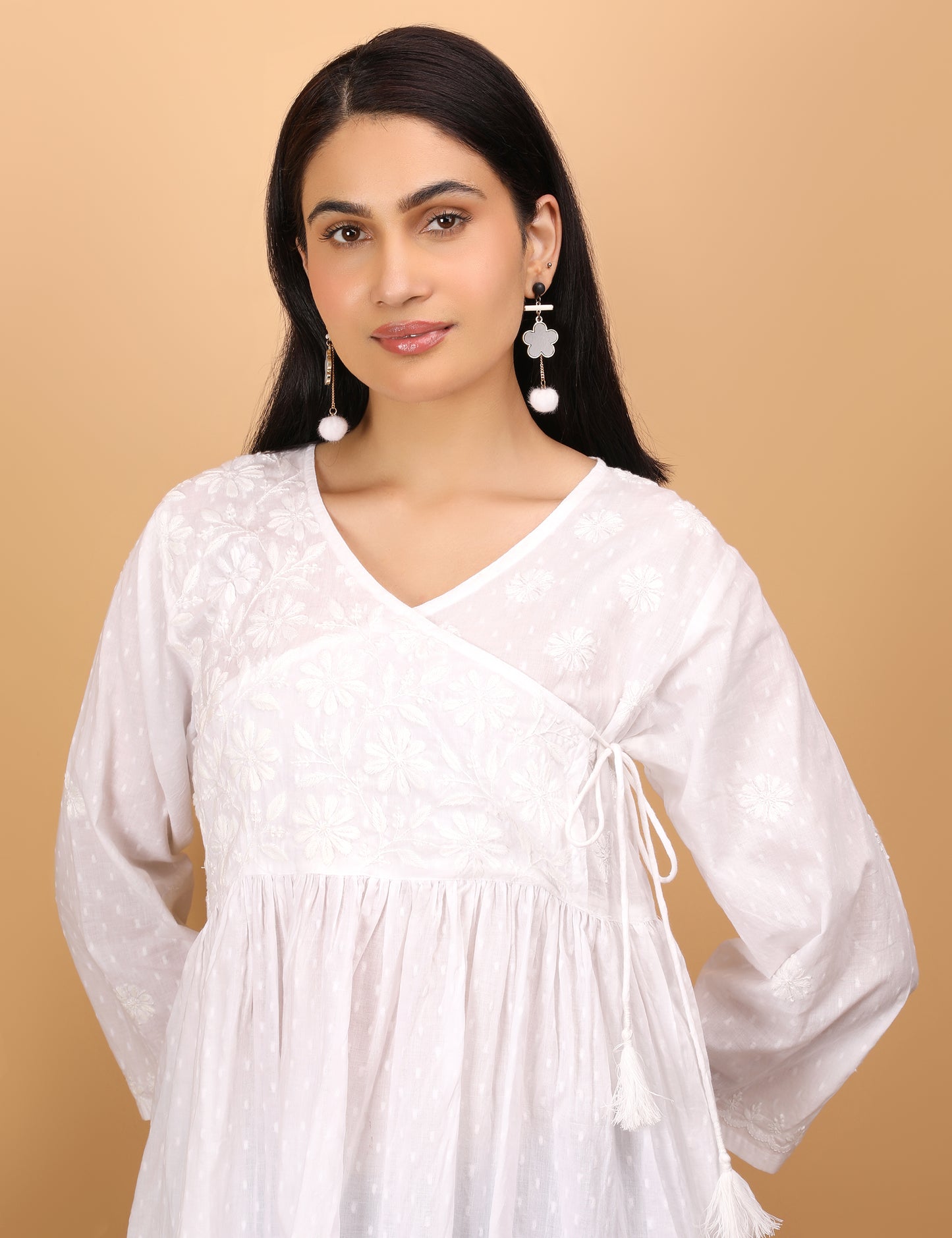 Shwet Artistry Shwet Women white Chikankari Angarkha Top - Premium Chikankari Collection