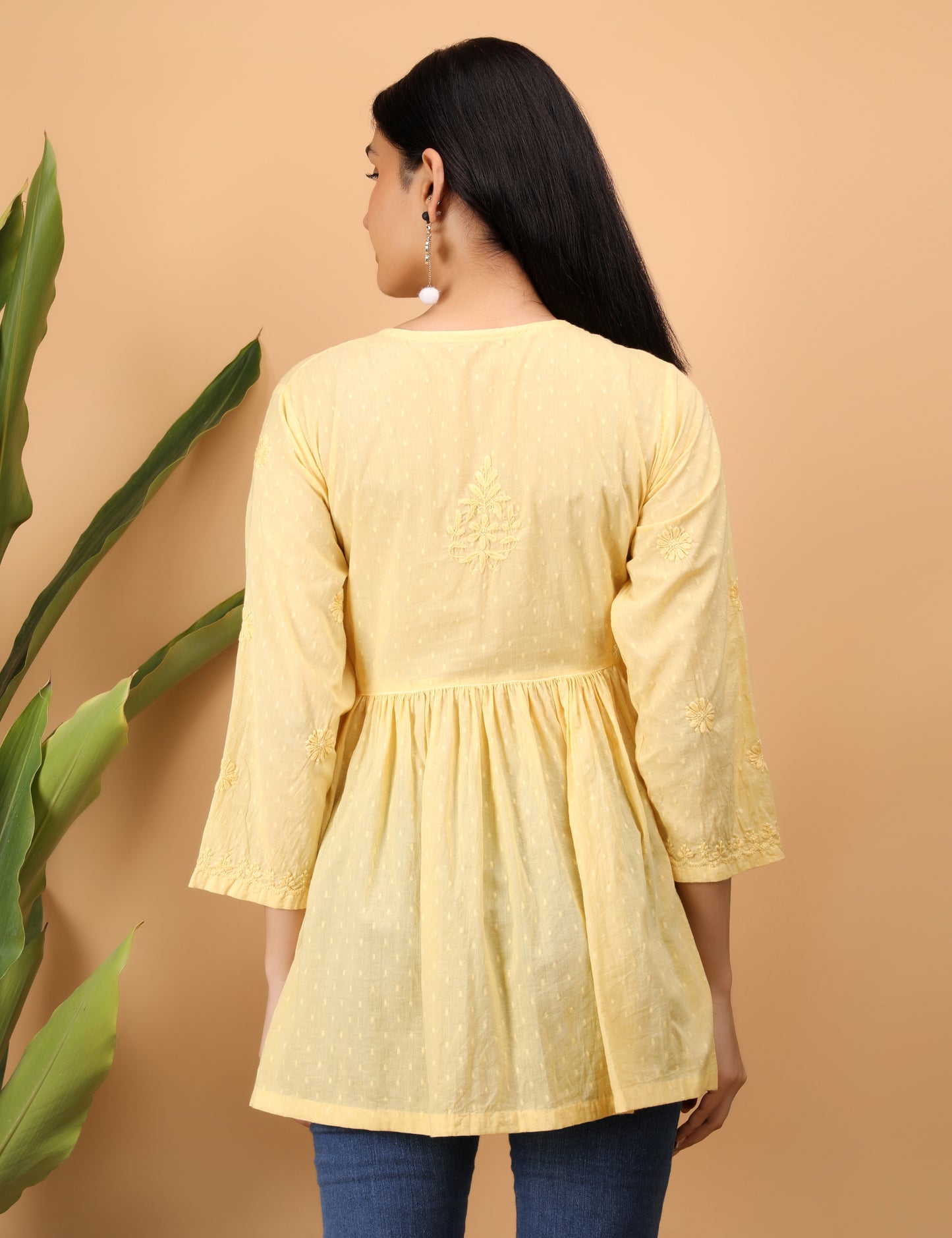 Shwet Artistry Shwet Women Yellow Chikankari Angarkha Top - Premium Chikankari Collection