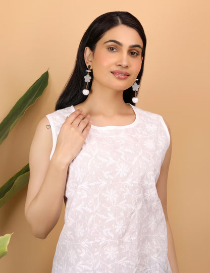 Shwet women white chikankari sleeveless Erika top - Shwet Artistry