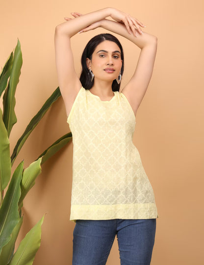 Shwet Women Yellow Chikankari Sleevless Erika  Top - Shwet Artistry