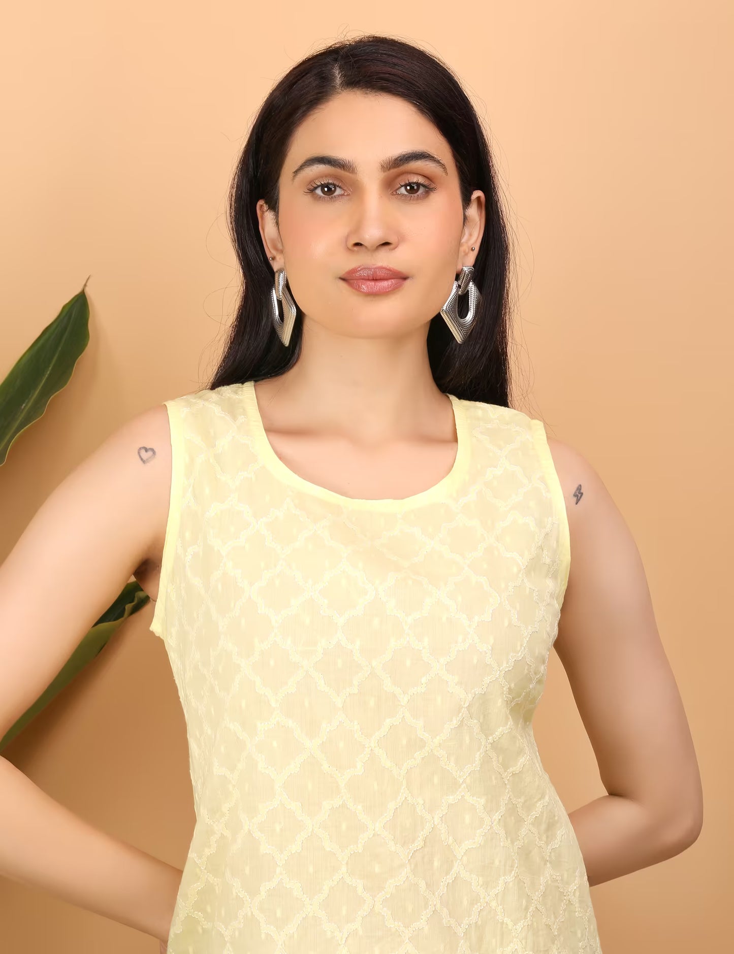 Shwet Women Yellow Chikankari Sleevless Erika  Top - Shwet Artistry