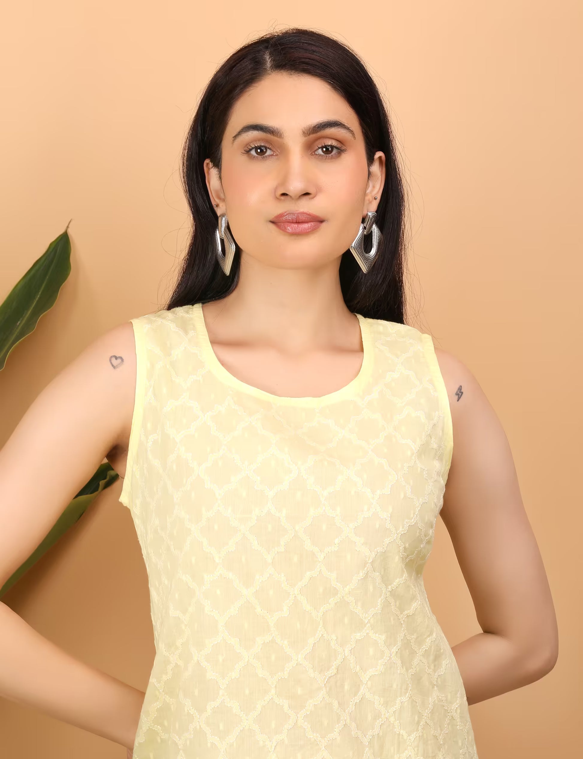 Shwet Women Yellow Chikankari Sleevless Erika  Top - Shwet Artistry
