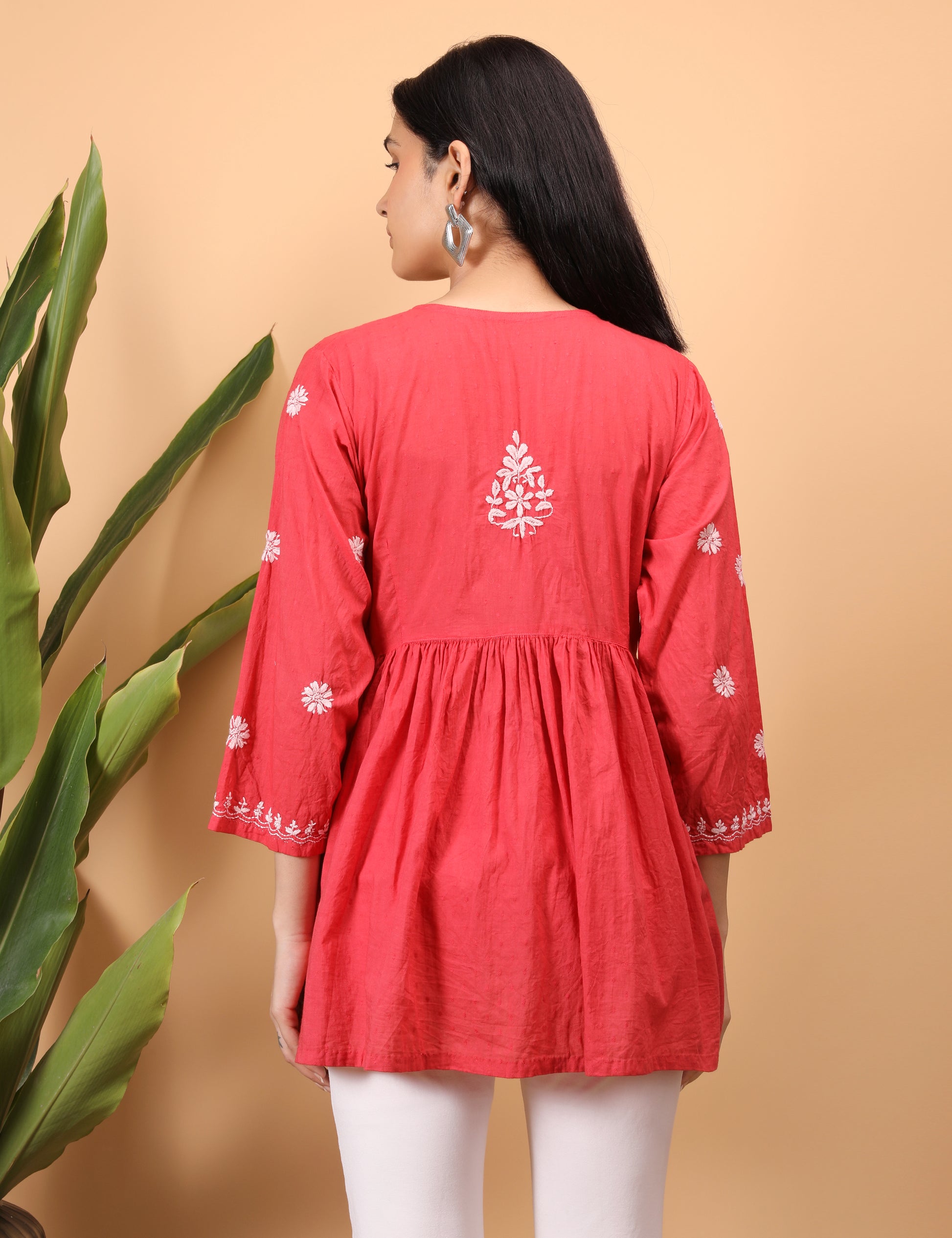 Shwet Artistry Shwet Women Red Chikankari Angarkha Top - Premium Chikankari Collection