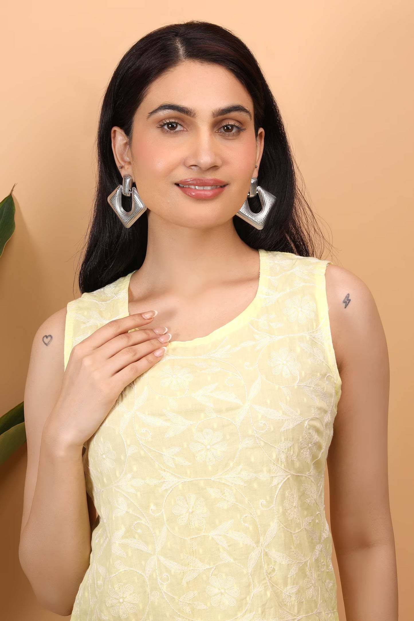 Shwet Women Yellow Hand Embroidered Chikankari Sleeveless Top