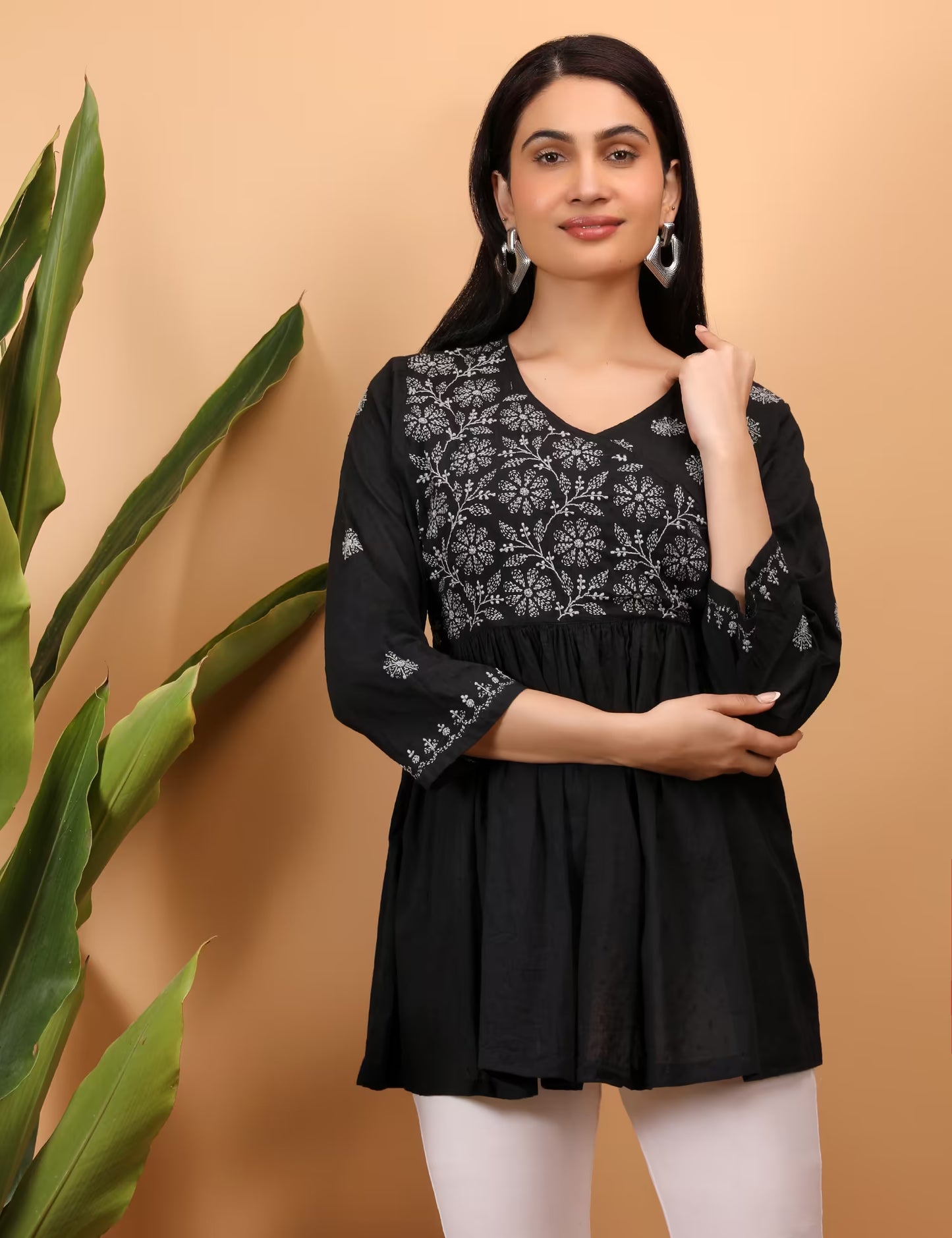 Shwet Women Black Chikankari Angarkha Top - Shwet Artistry