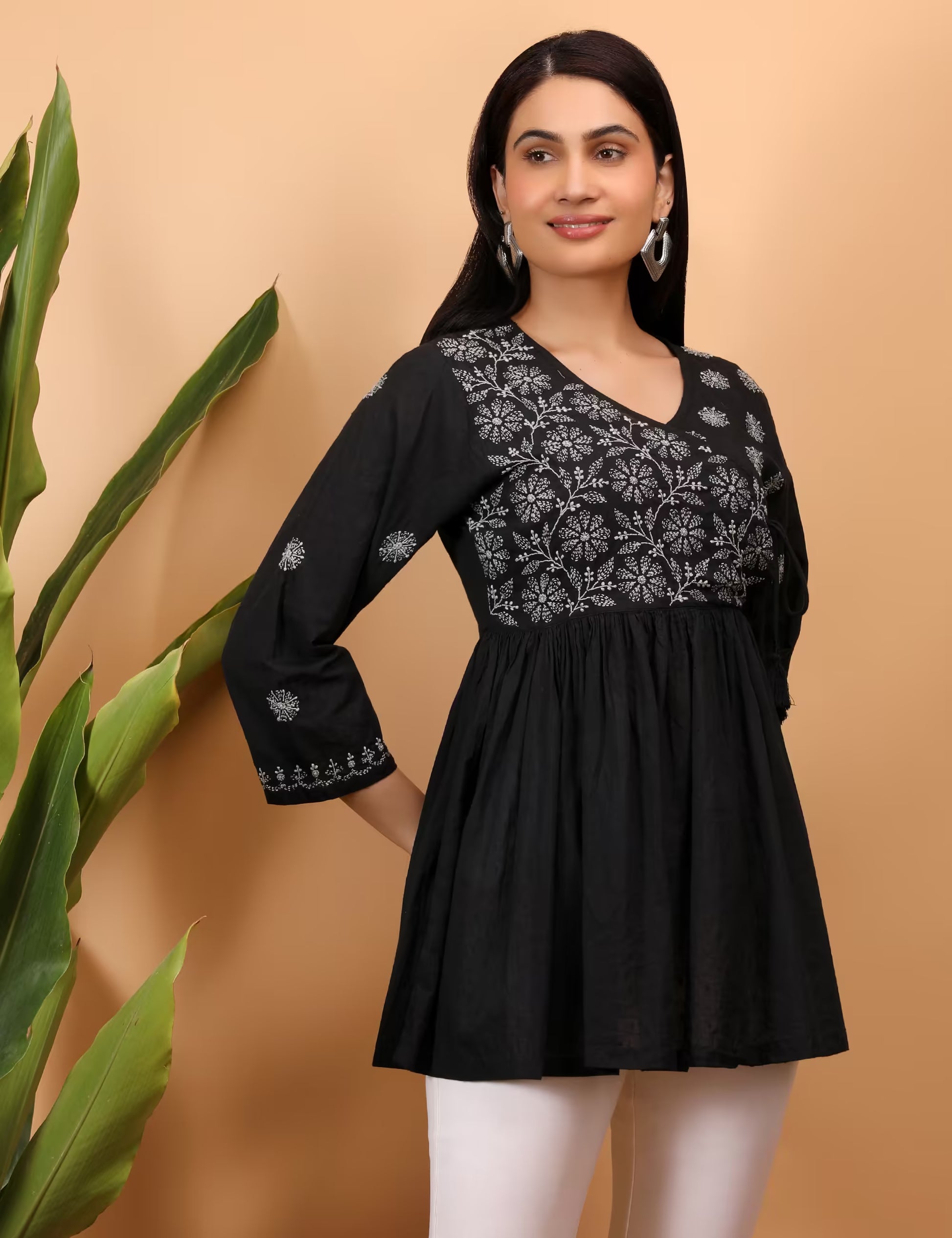 Shwet Women Black Chikankari Angarkha Top - Shwet Artistry