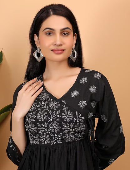 Shwet Women Black Chikankari Angarkha Top - Shwet Artistry