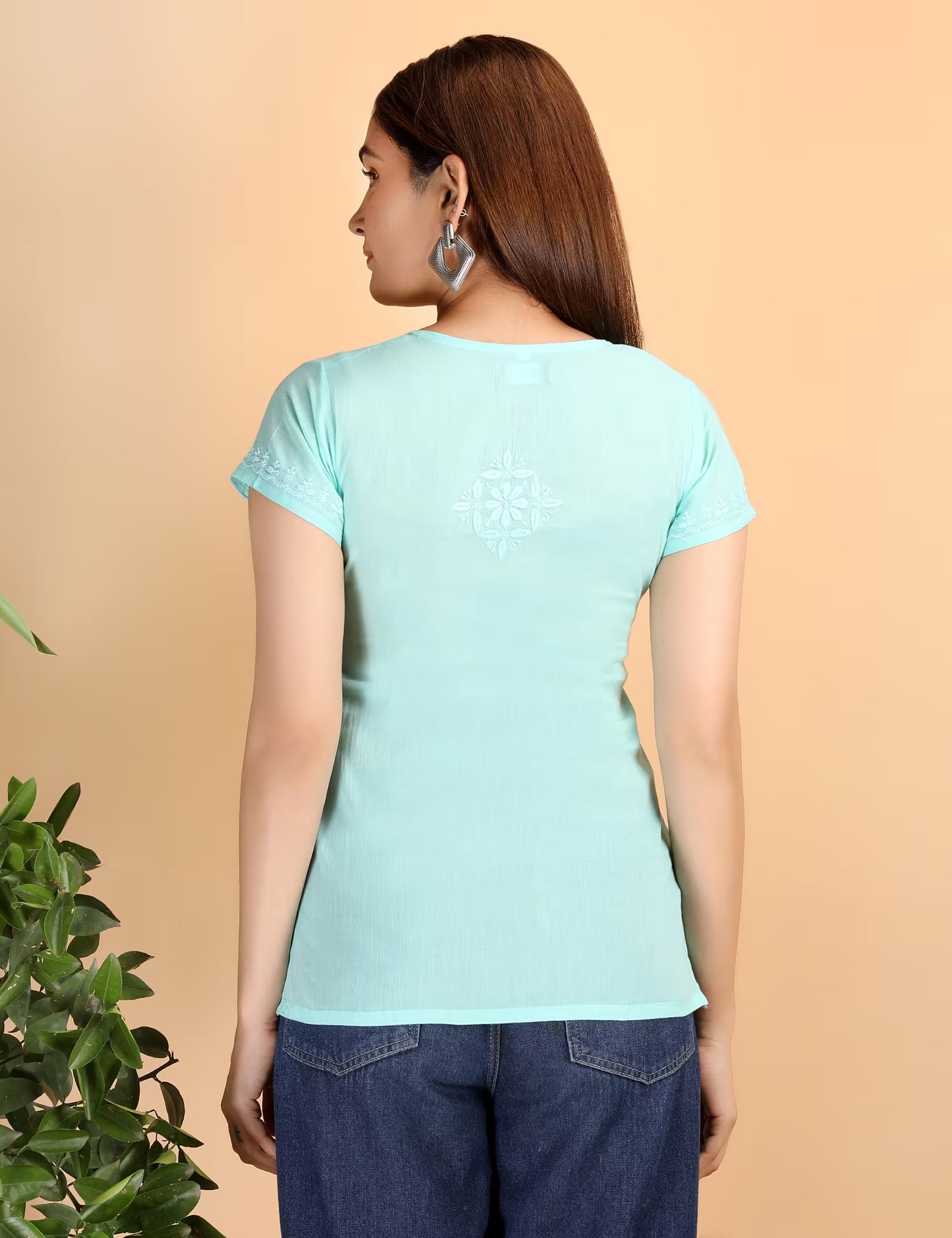 Shwet Women Sea Green Chikankari Cotton Short Top - Shwet Artistry