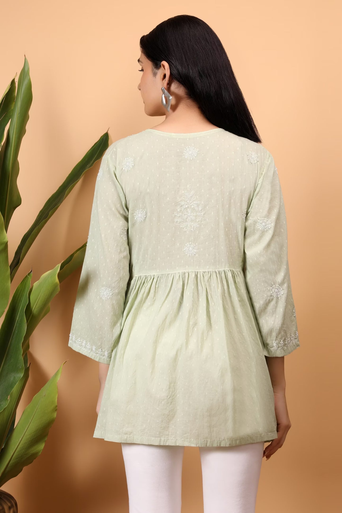 Shwet Green women chikankari angarkha top