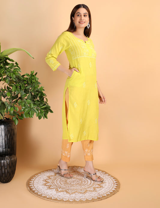 Shwet Artistry Shwet Women Parrot Green Chikankari Kurta pants - Premium Chikankari Collection