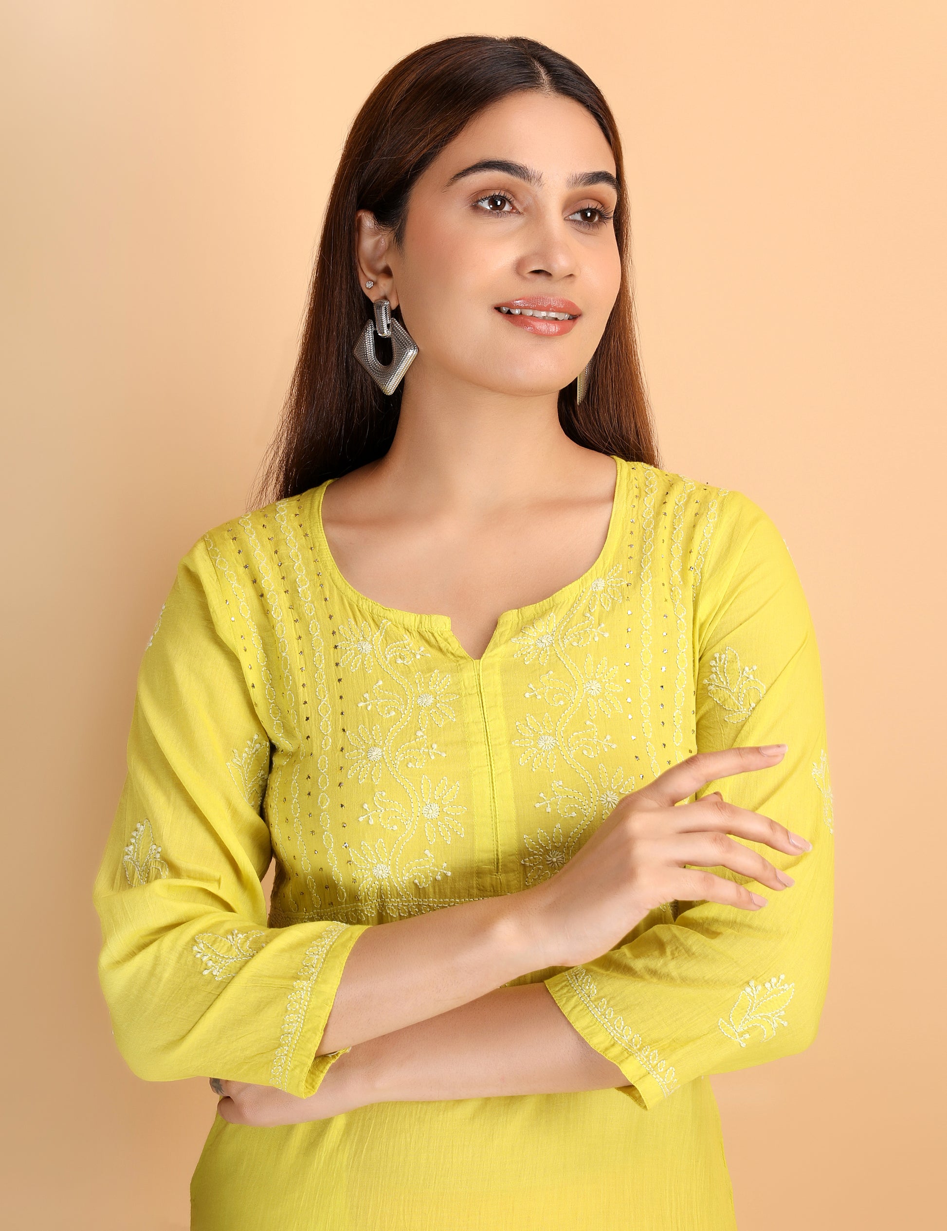 Shwet Artistry Shwet Women Parrot Green Chikankari Kurta pants - Premium Chikankari Collection