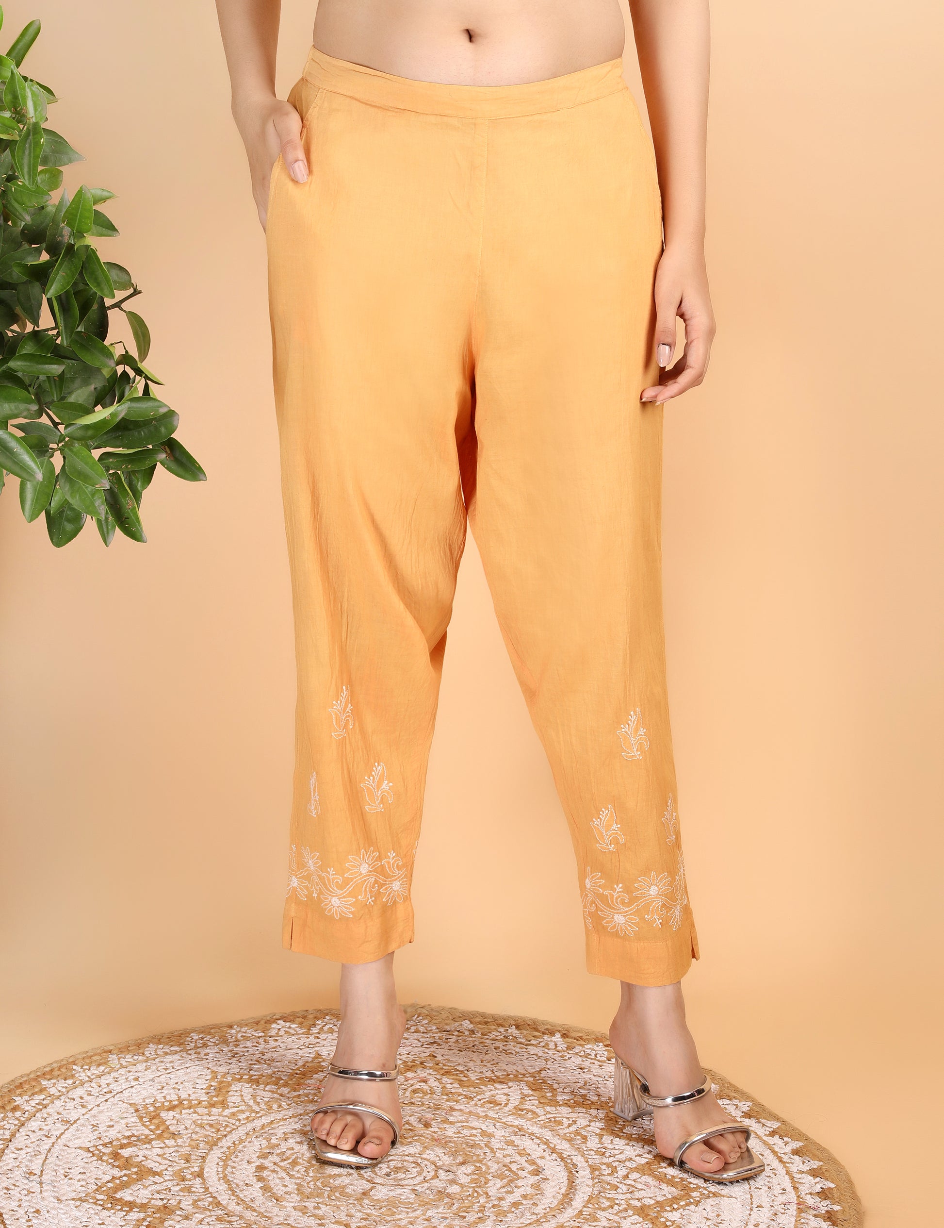 Shwet Artistry Shwet Women Parrot Green Chikankari Kurta pants - Premium Chikankari Collection