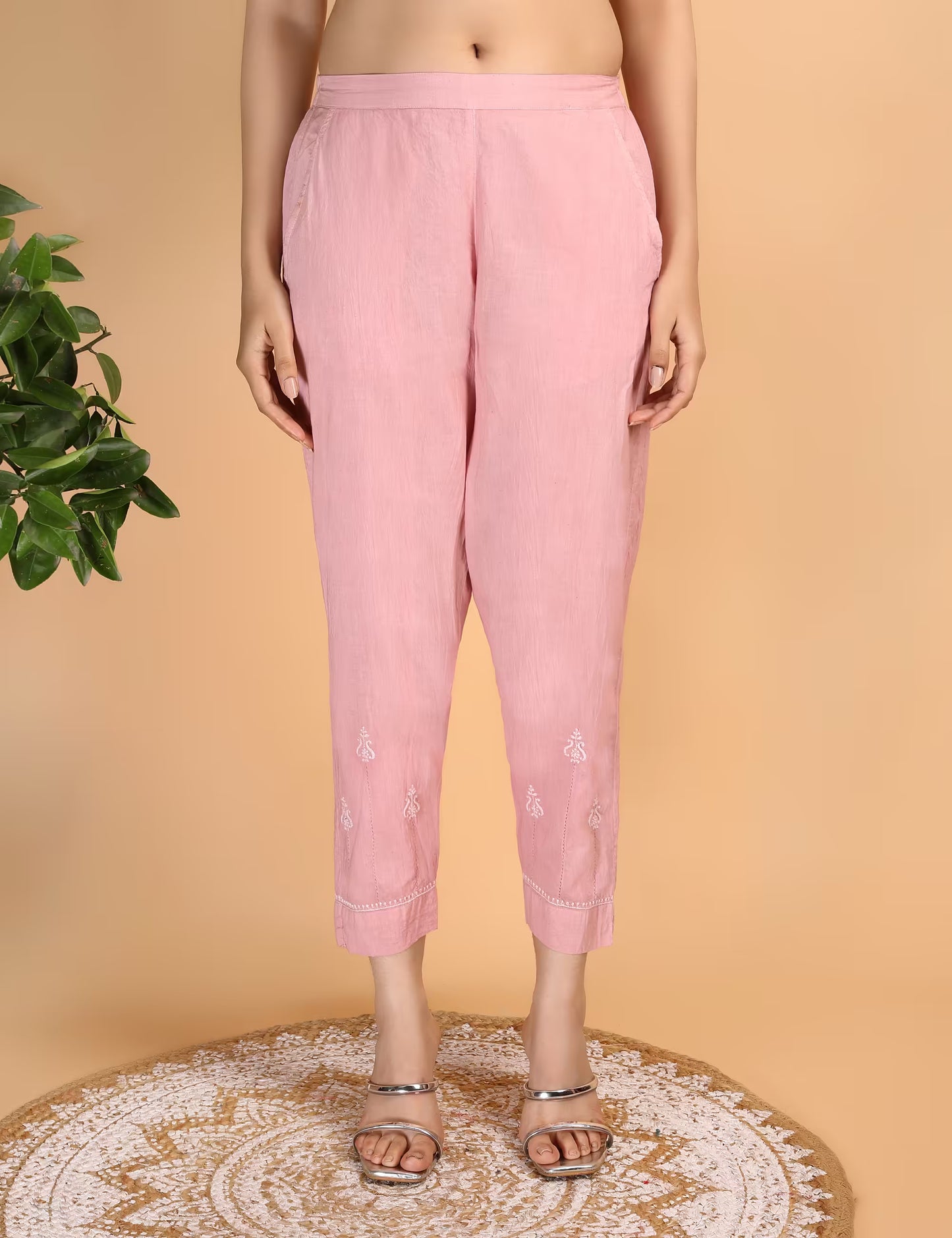 Shwet Women Peach Chikankari Kurta Pants - Shwet Artistry