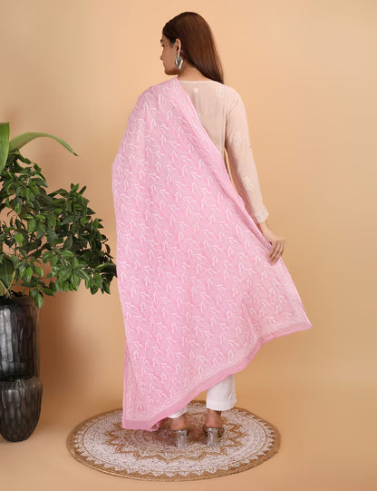 Shwet "pestal Hues" Pink Chikankari Cotton Dupatta - Shwet Artistry