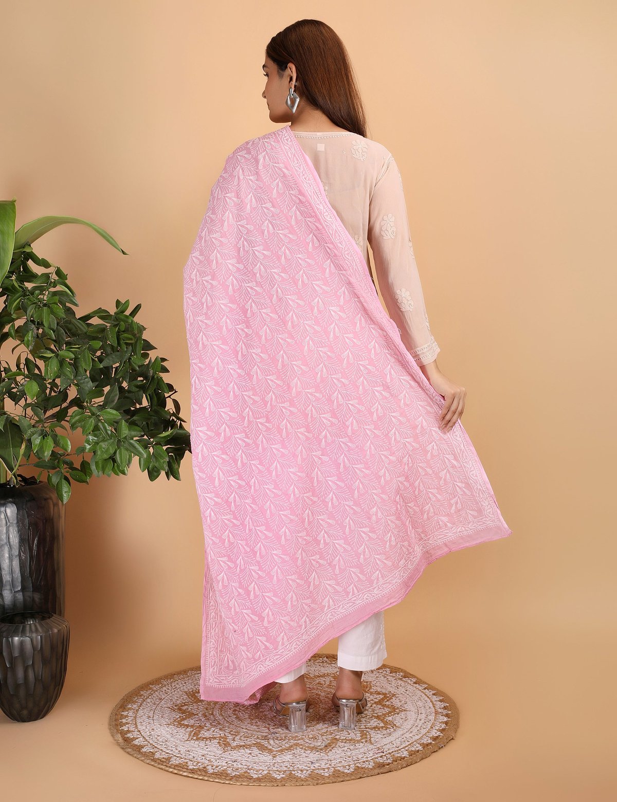 Shwet "pestal Hues"Pink Chikankari Cotton Dupatta - Handcrafted Chikankari embroidery. Premium quality fabric.