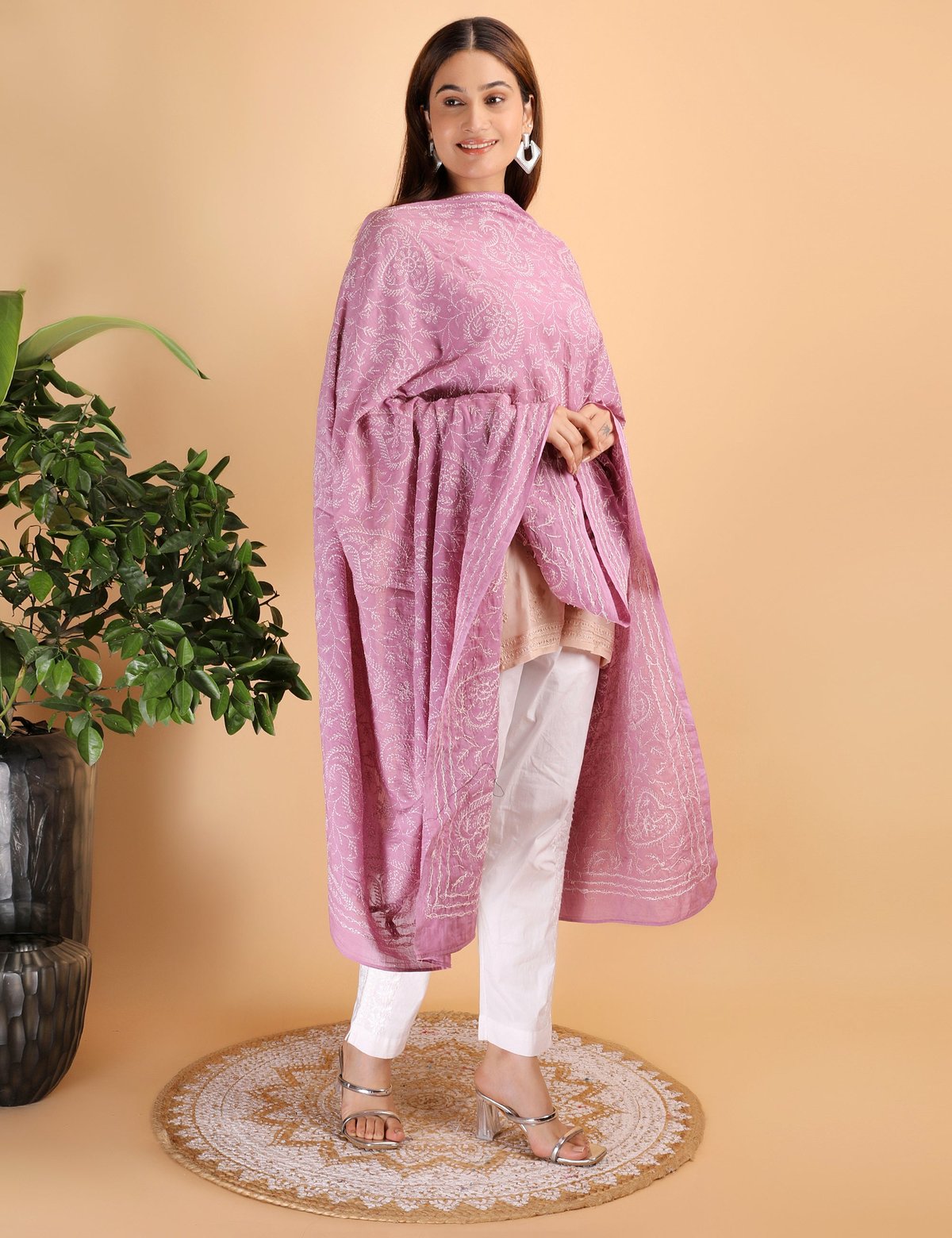 Shwet "pestal Hues"move Chikankari Cotton Dupatta - Handcrafted Chikankari embroidery. Premium quality fabric.