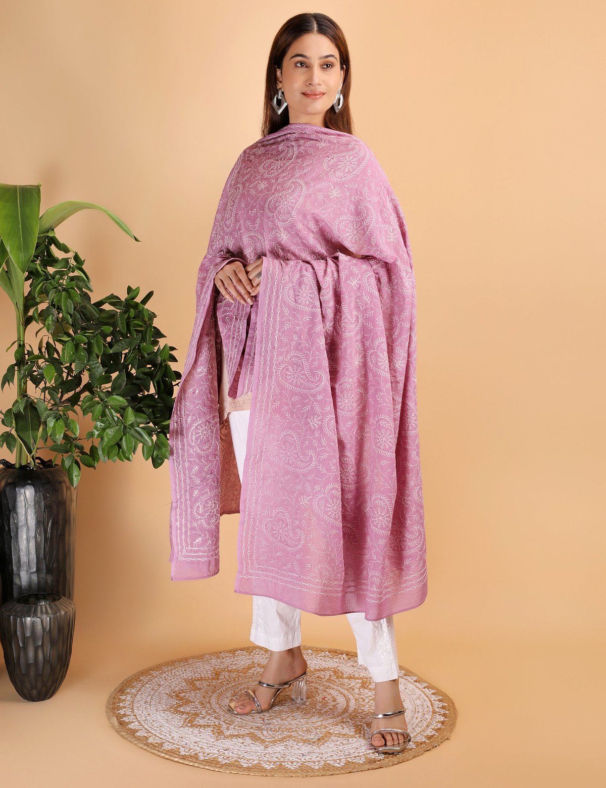 Shwet "pestal Hues"move Chikankari Cotton Dupatta - Handcrafted Chikankari embroidery. Premium quality fabric.