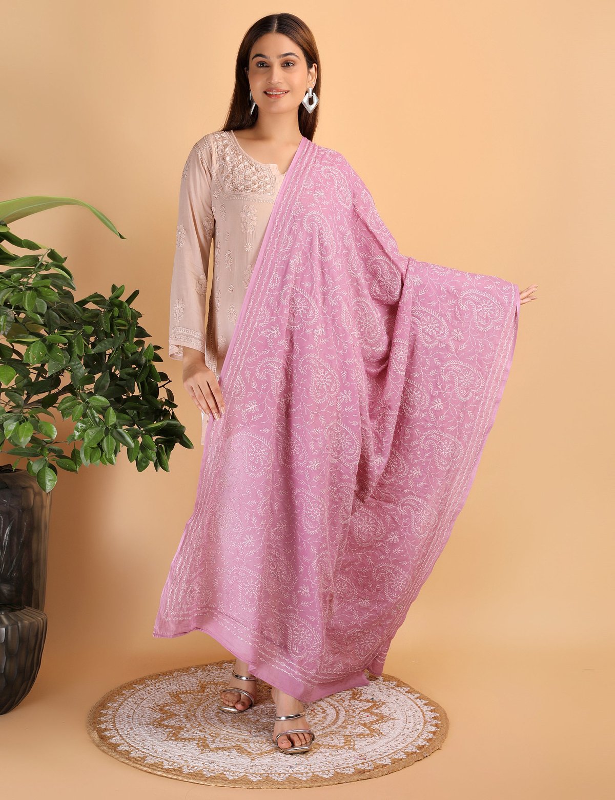 Shwet "pestal Hues"move Chikankari Cotton Dupatta - Handcrafted Chikankari embroidery. Premium quality fabric.