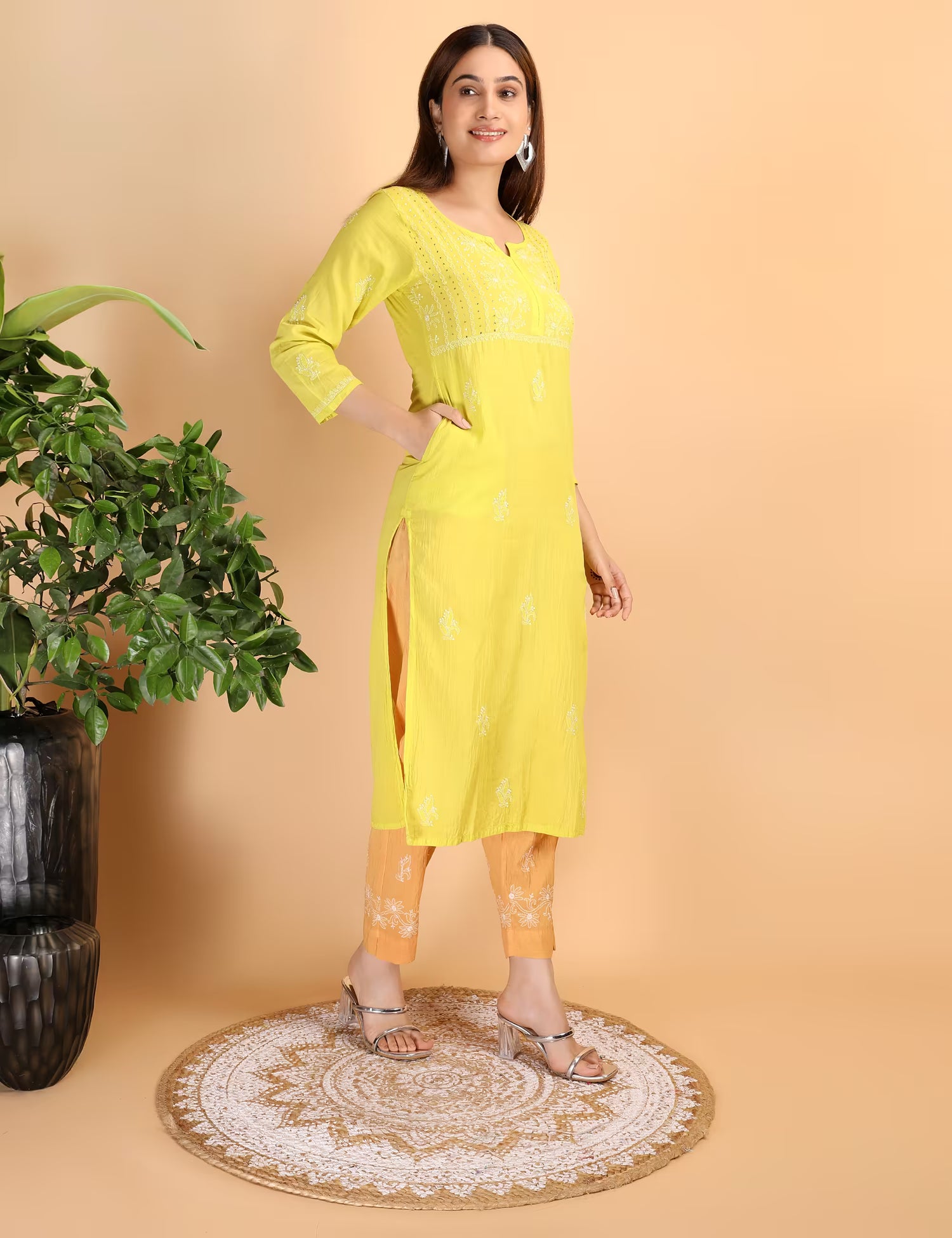 Shwet Women Parrot Green Chikankari Kurta pants - Shwet Artistry