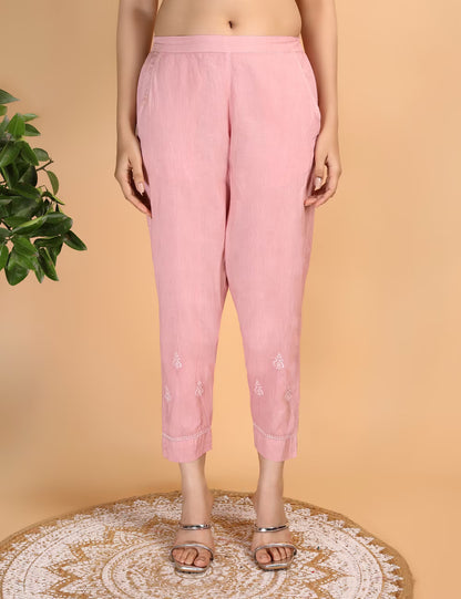 Shwet Women Peach Chikankari Kurta Pants - Shwet Artistry