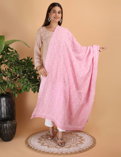 Shwet "pestal Hues" Pink Chikankari Cotton Dupatta - Shwet Artistry