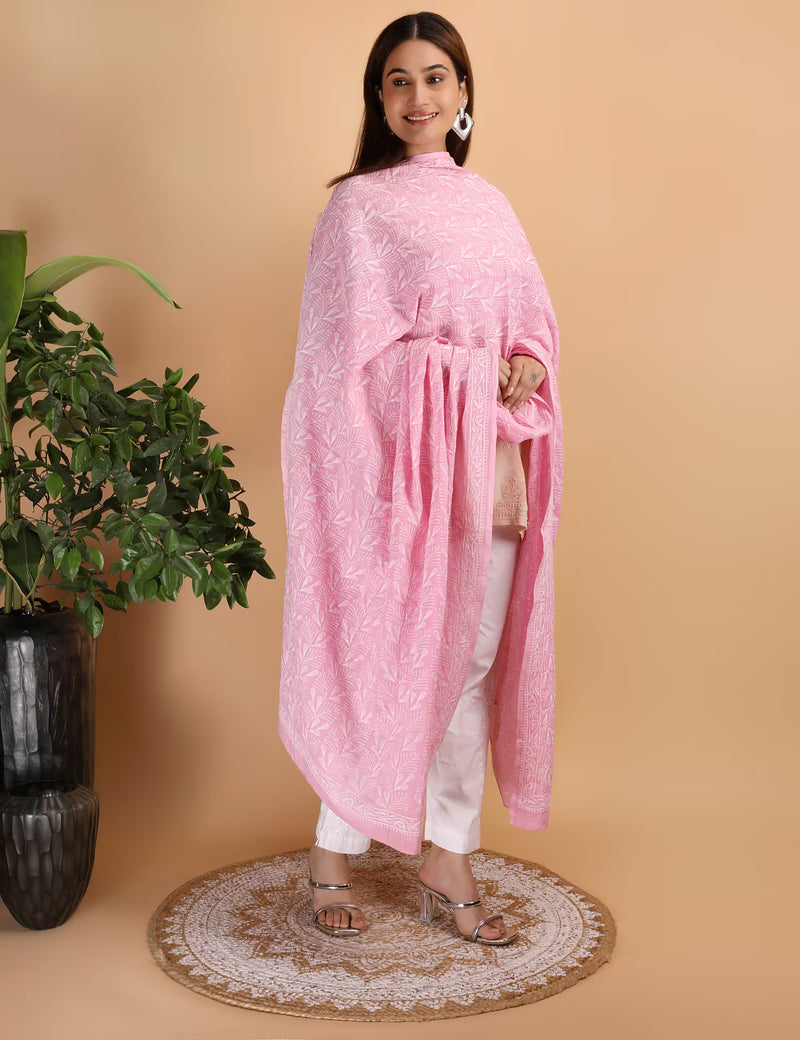 Shwet "pestal Hues" Pink Chikankari Cotton Dupatta - Shwet Artistry