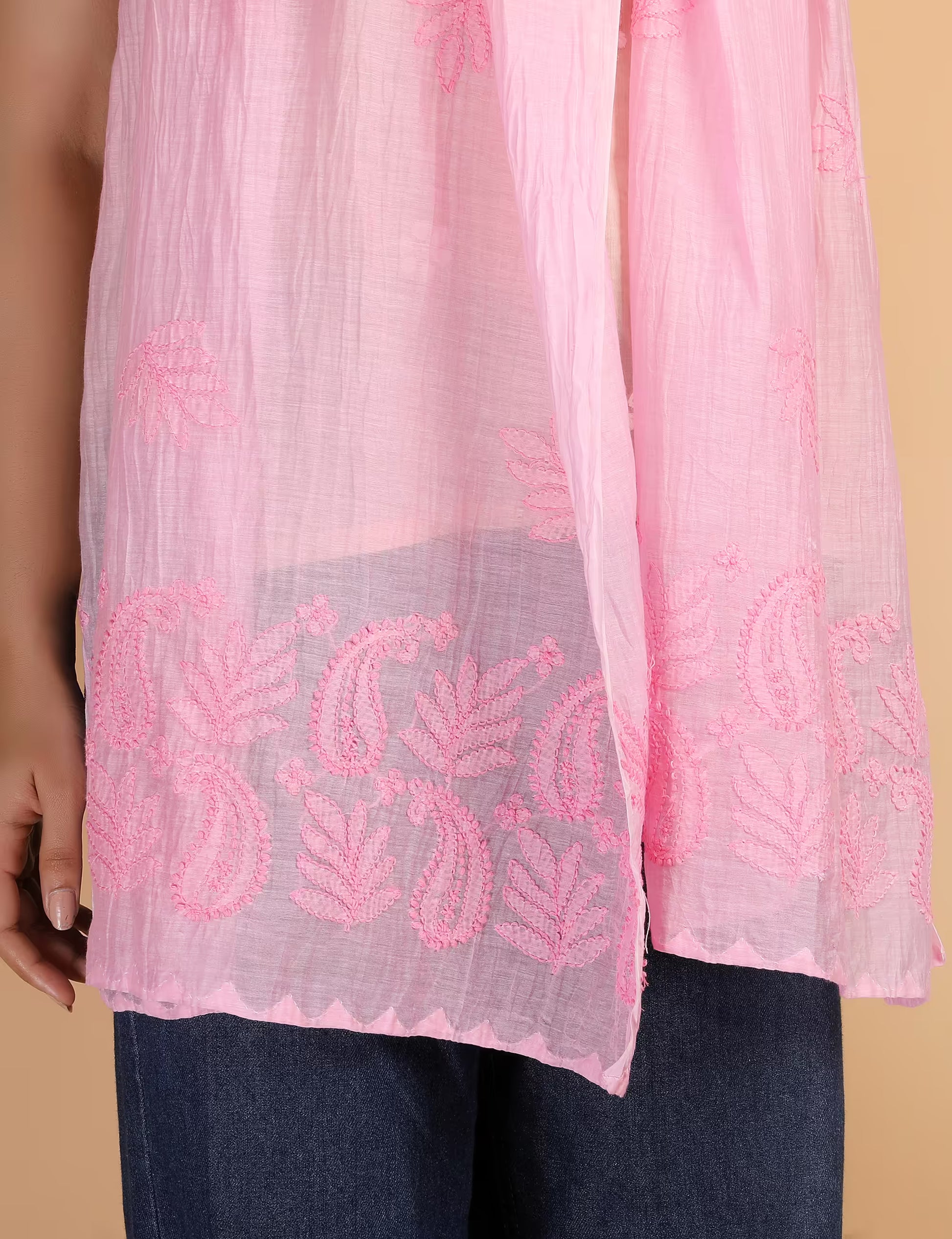 Shwet Women Pink Chikankari Chanderi Stole - Shwet Artistry