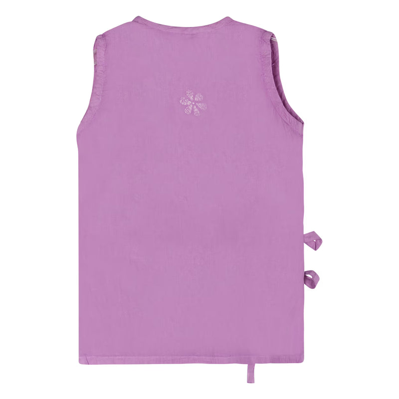 Purple sleeveless vest with Chikankari Embroidery on a white background