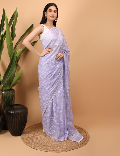 Shwet Purple Kota Cotton Chikankari Saree - Shwet Artistry