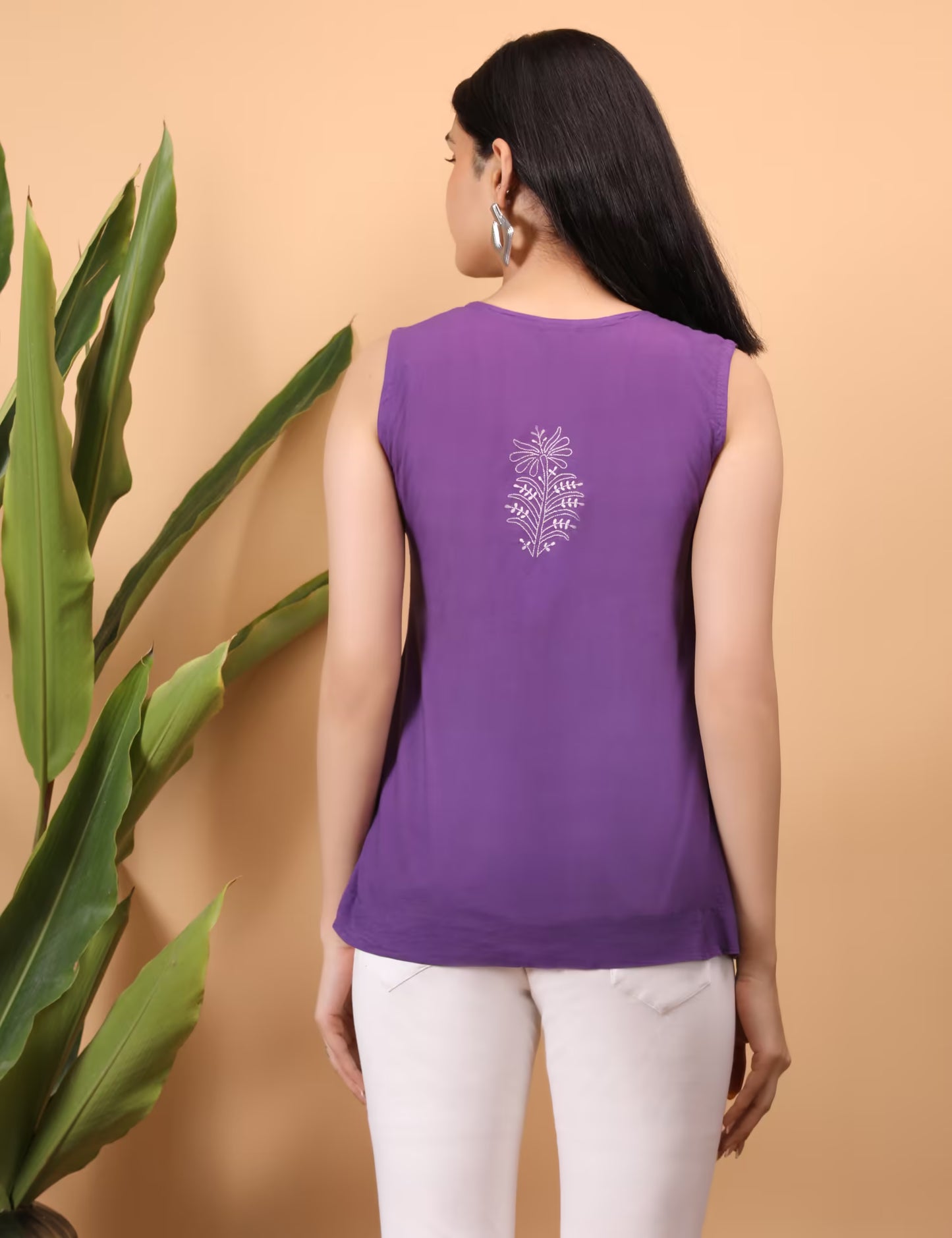 Shwet Women Purple Chikankari Sleevless Yoke Top - Shwet Artistry