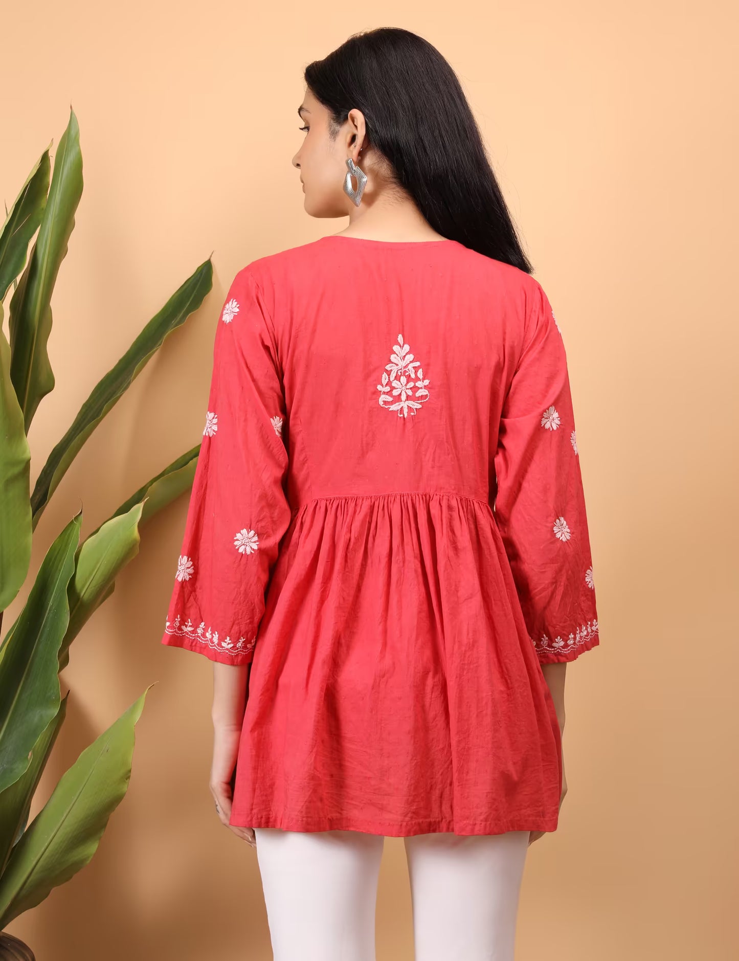 Shwet Women Red Chikankari Angarkha Top - Shwet Artistry