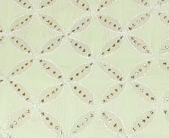 Mukhaish work with bakhiya chikankari stitch on a pista green fabric.