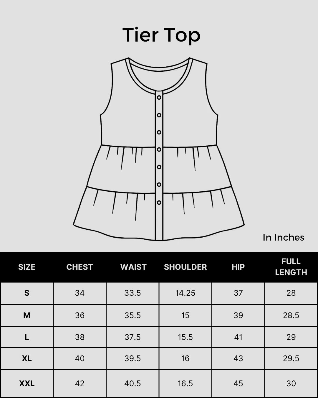 Size chart for Shwet White Hand Embroidered Chikankari Tier top enlarged