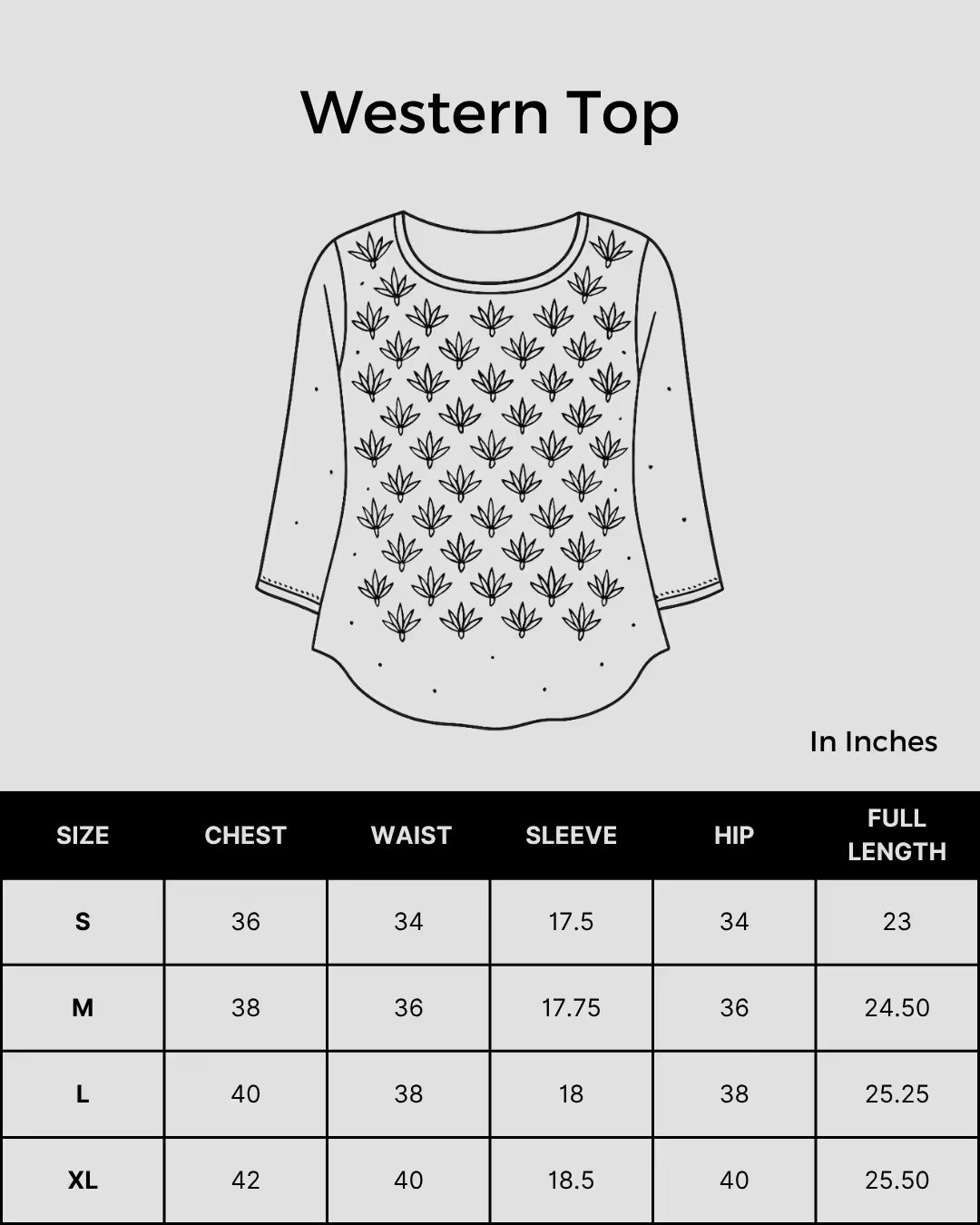 Size chart for Shwet Women Hand Embroidered 